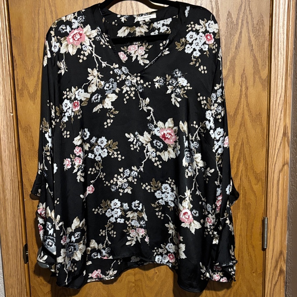 Maurices Black Floral Blouse 2X